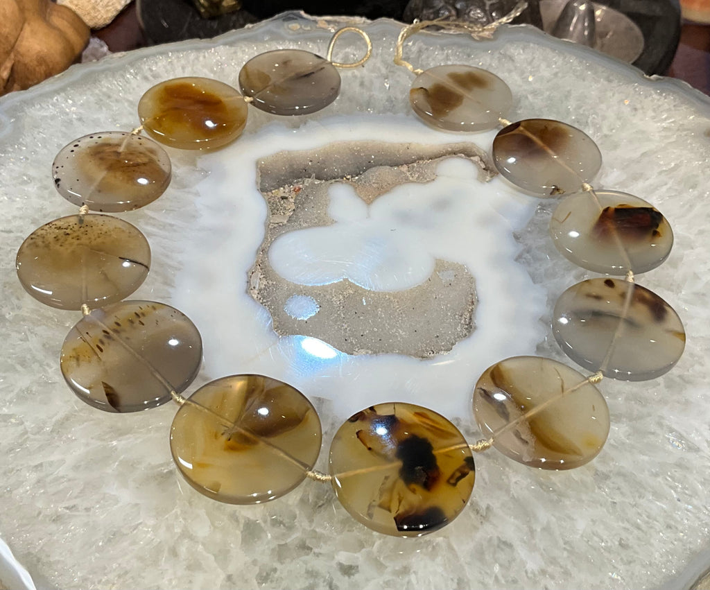 Montana moss agate large flat coin gemstones beads ( 32mm) #1