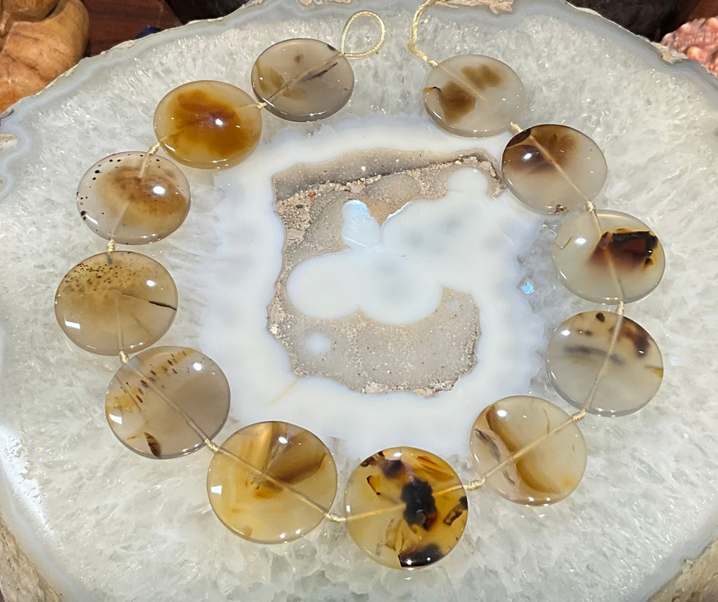 Montana moss agate large flat coin gemstones beads ( 32mm) #1