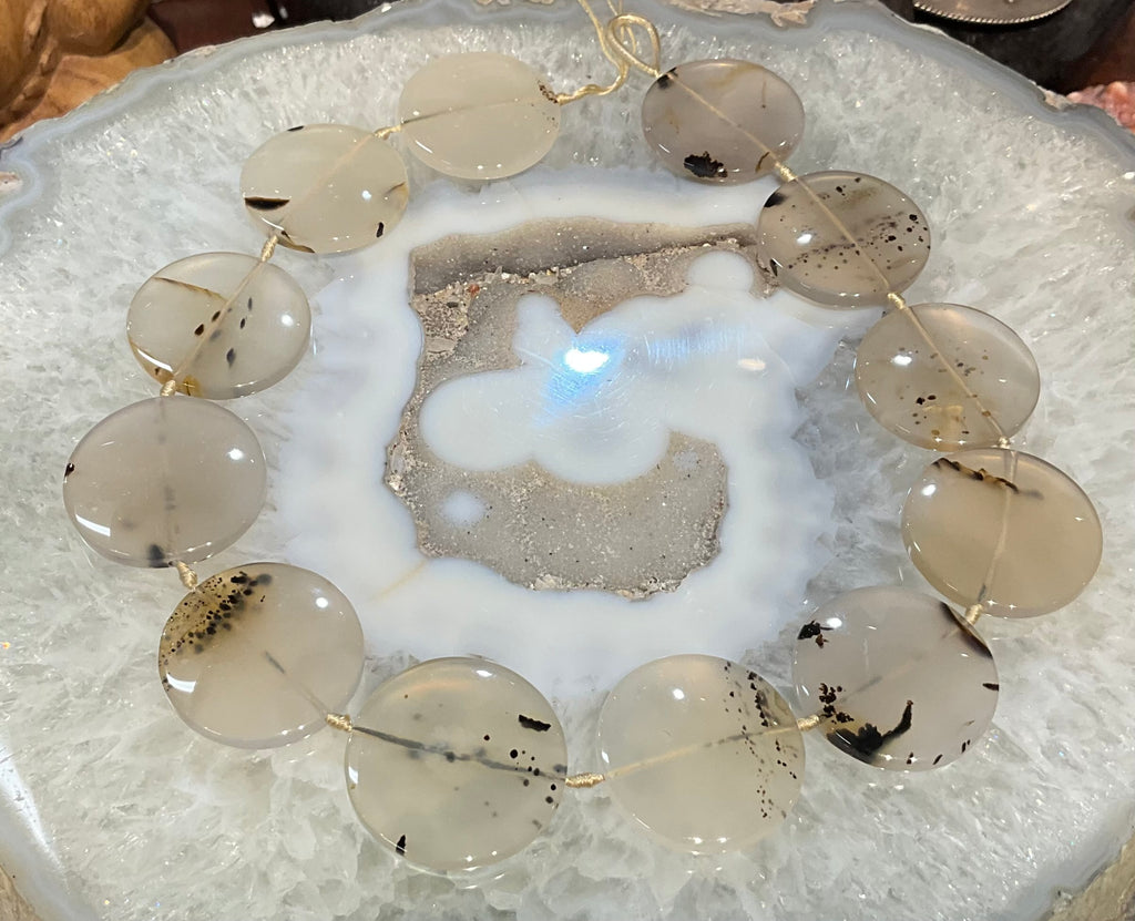 Montana moss agate large flat coin gemstones beads ( 32mm) #2