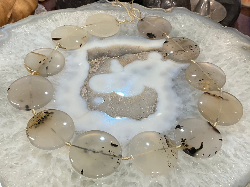 Montana moss agate large flat coin gemstones beads ( 32mm) #2