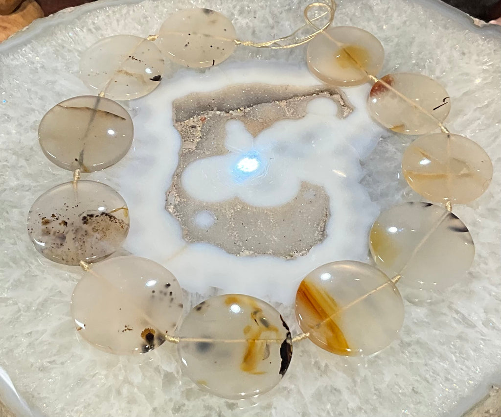 Montana moss agate large flat coin gemstones beads ( 32mm-37mm) #3