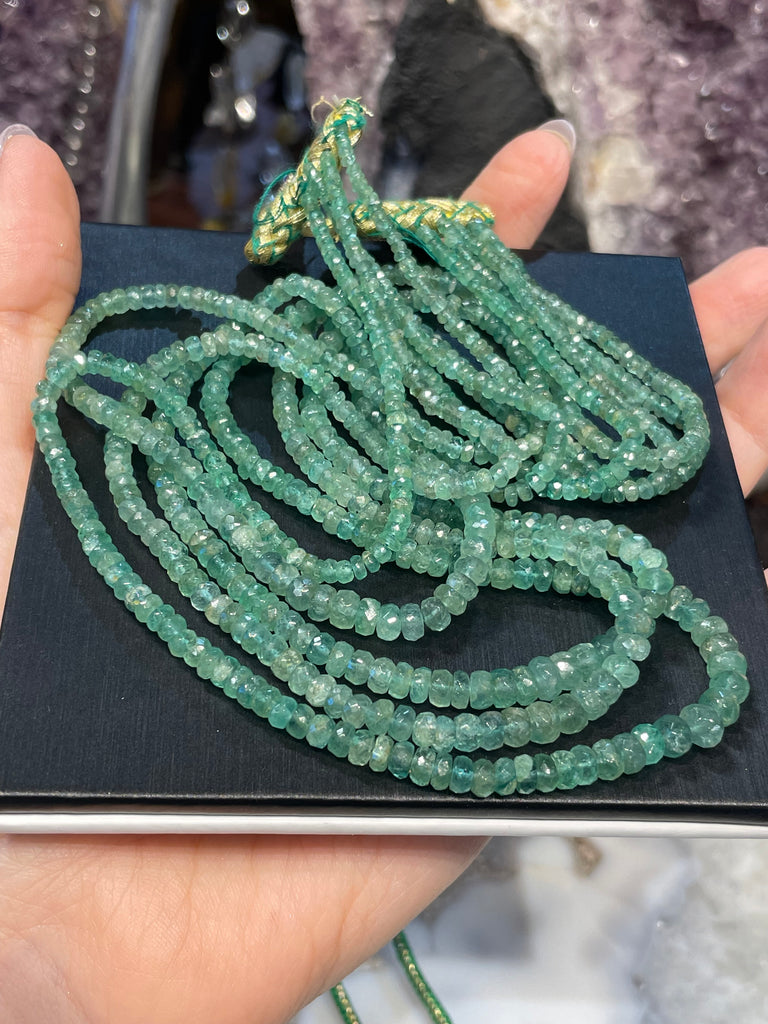 3-5.5mm Natural Green Emerald Faceted Rondelle Gemstone Beads