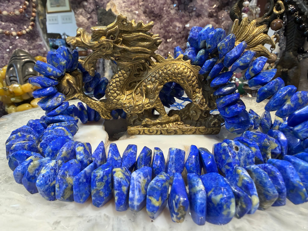 Lapis chiseled 11-15mm graduated gemstones beads