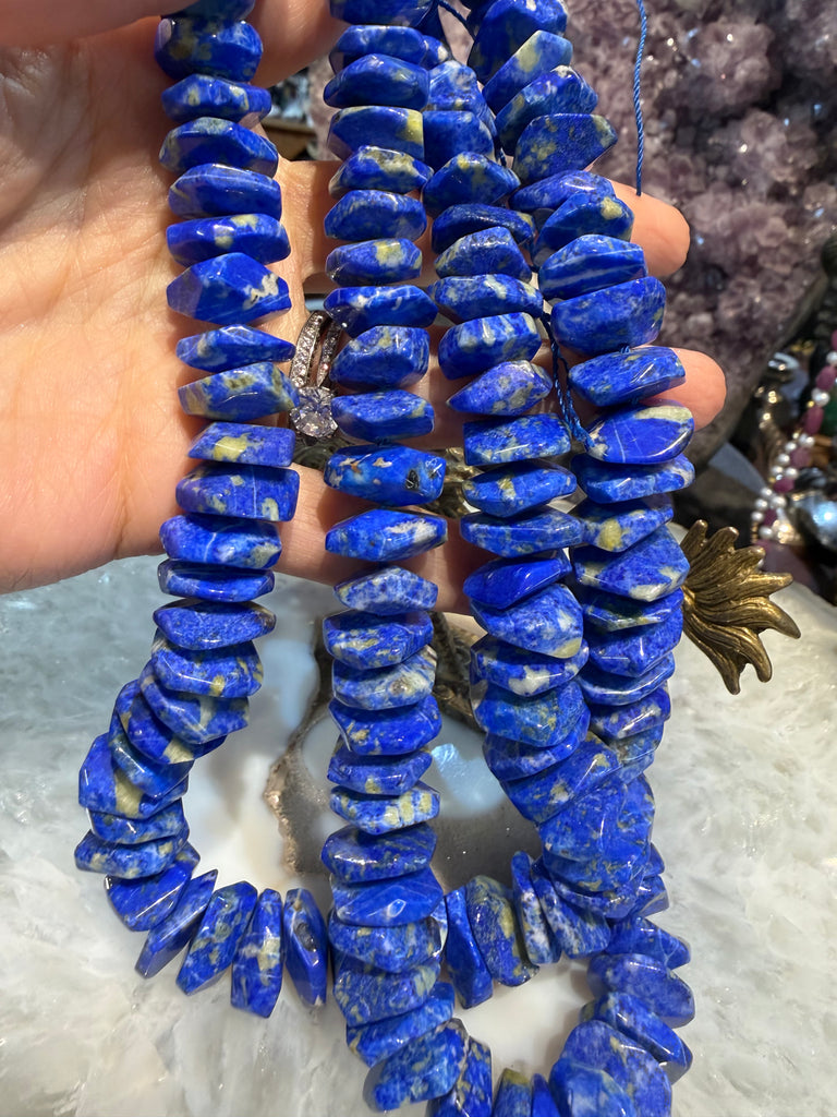 Lapis chiseled 11-15mm graduated gemstones beads