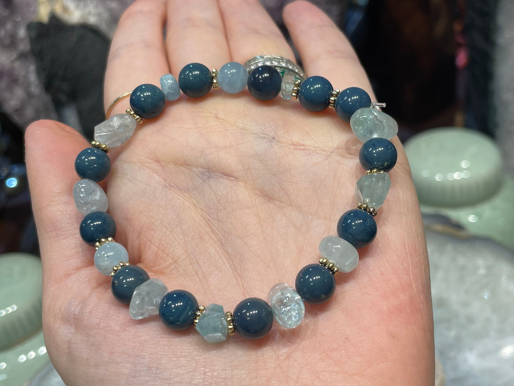Sieber agate & aquamarine gemstone bracelet