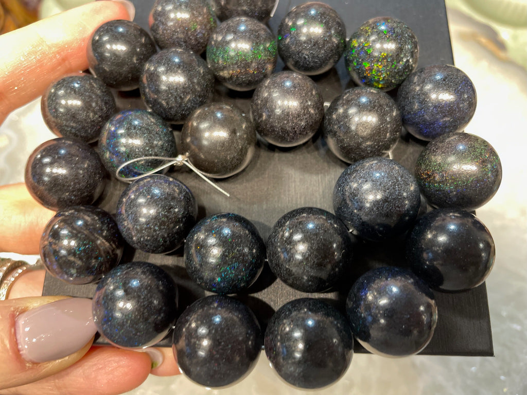 17mm Huge Natural Black Fire Opal Round Gemstone Beads
