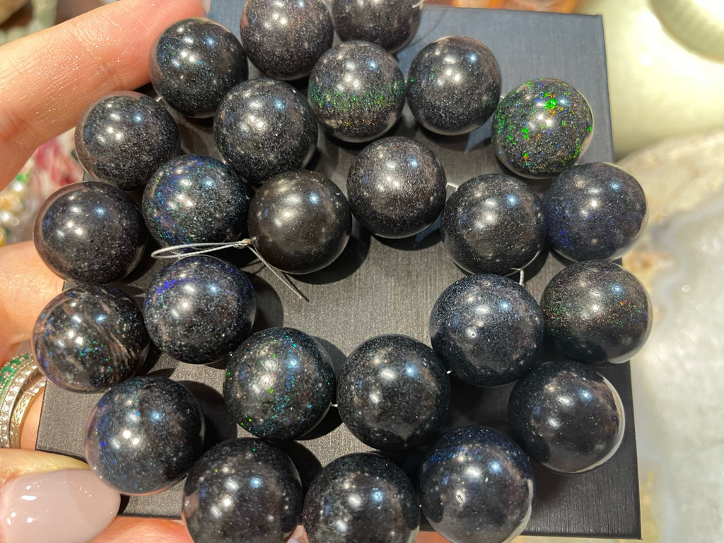 17mm Huge Natural Black Fire Opal Round Gemstone Beads
