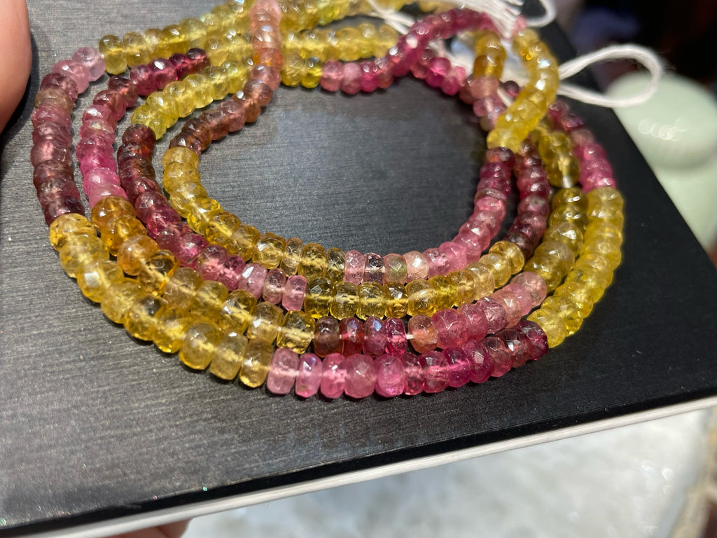 Stunning Pink & yellow tourmaline 5mm faceted rondelle gemstones