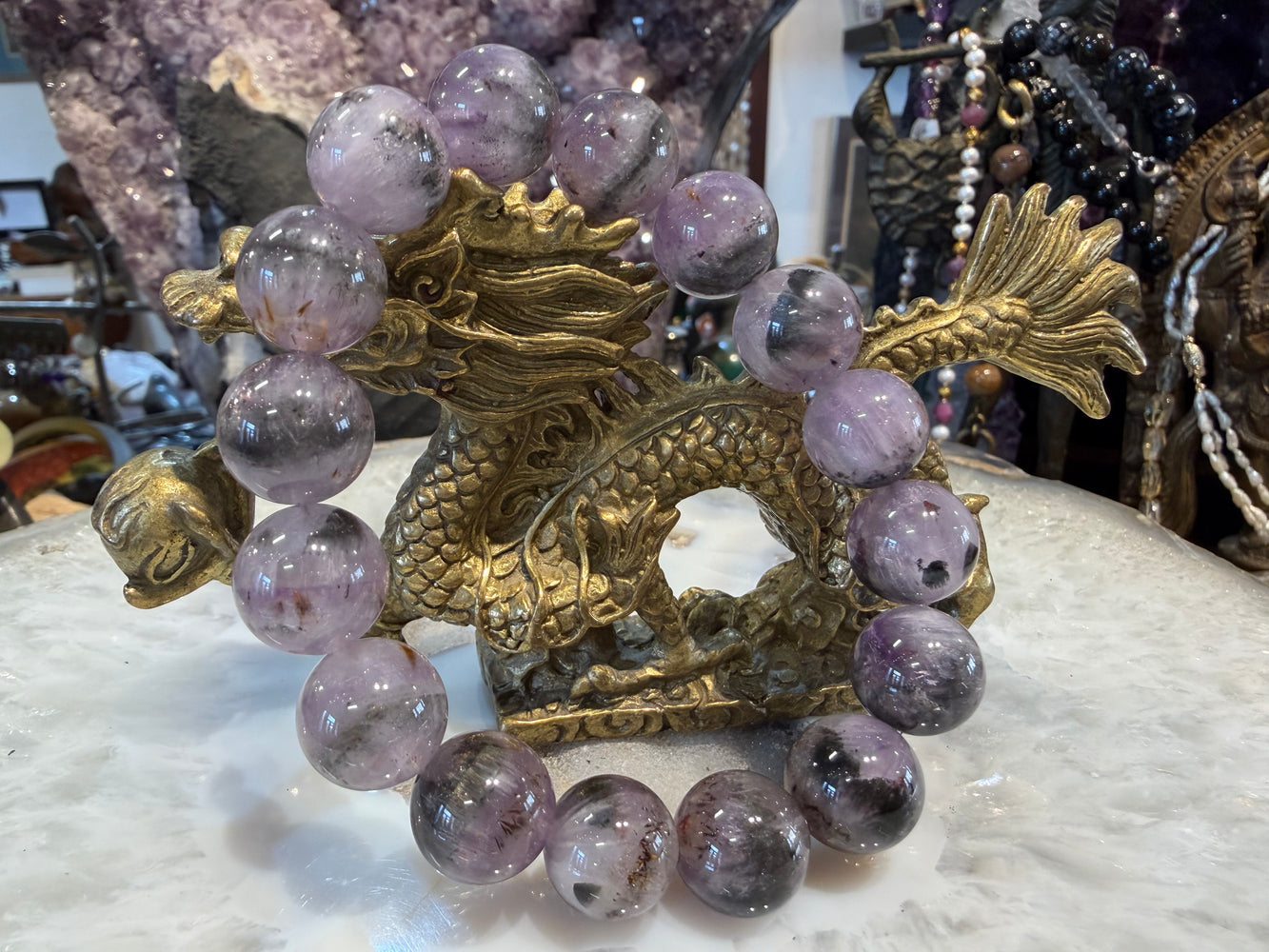 Auralite with cacoxenite 13mm gemstone bracelet #1