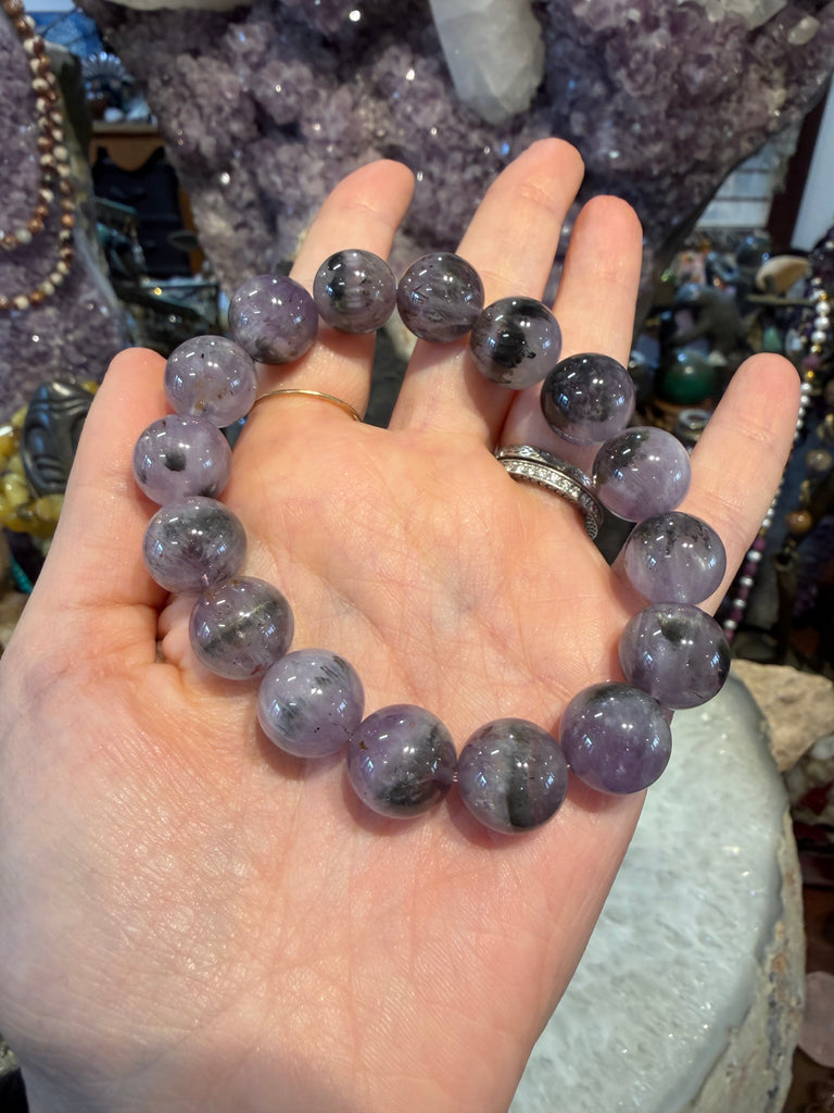 Auralite with cacoxenite 13mm gemstone bracelet #1