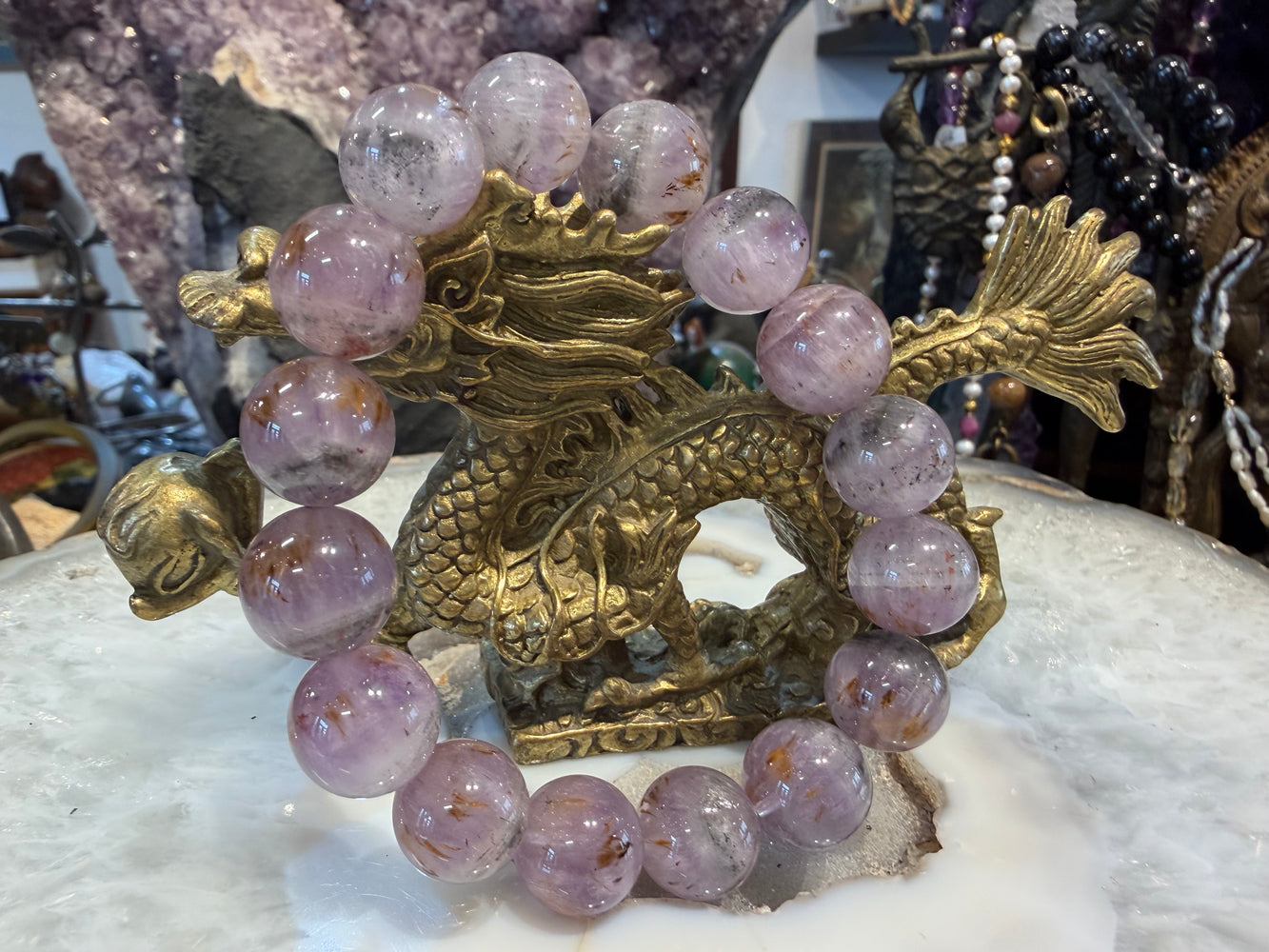 Auralite with cacoxenite 13mm gemstone bracelet