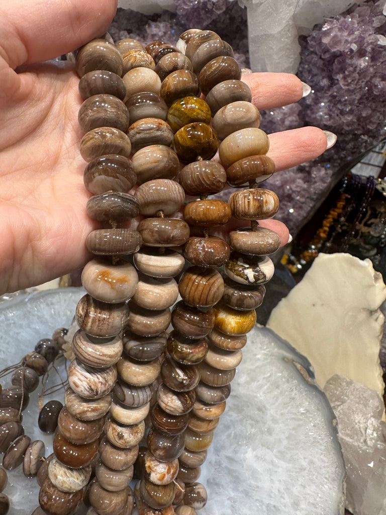 Wood fossil rondelle 14-16mm gemstones beads