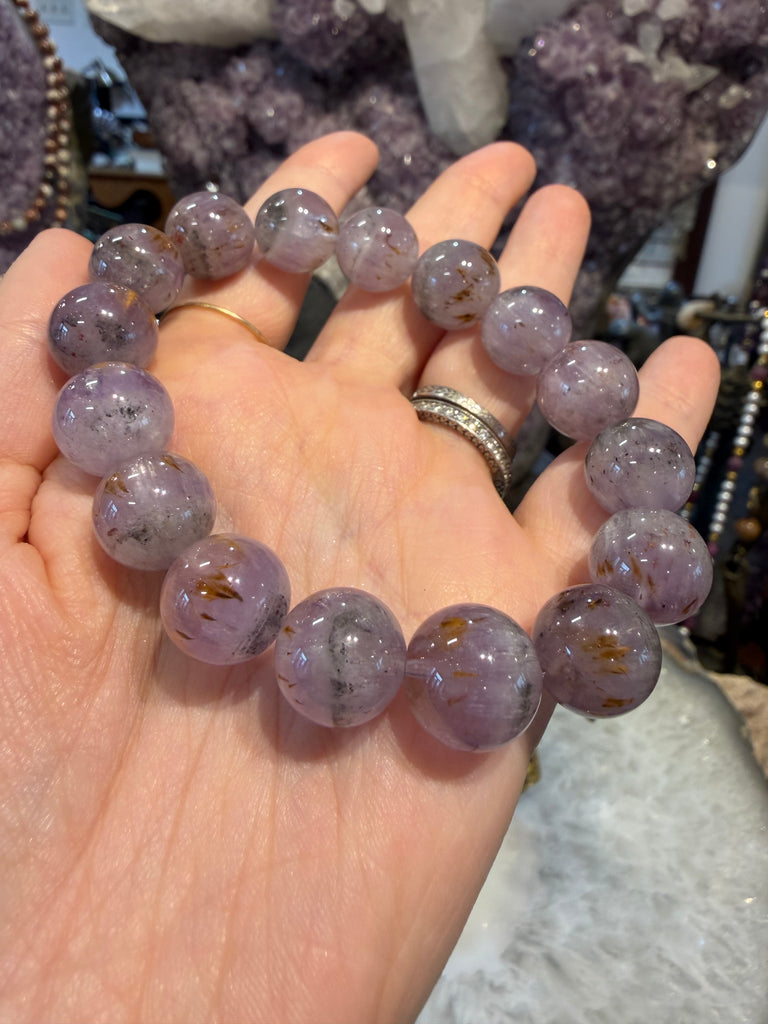 Auralite with cacoxenite 13mm gemstone bracelet