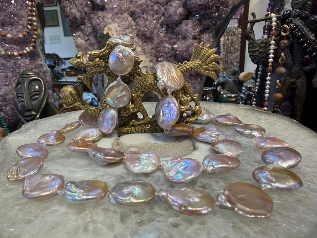 Large 20mm Natural Pink Lilac Coin Freshwater Pearl Necklace