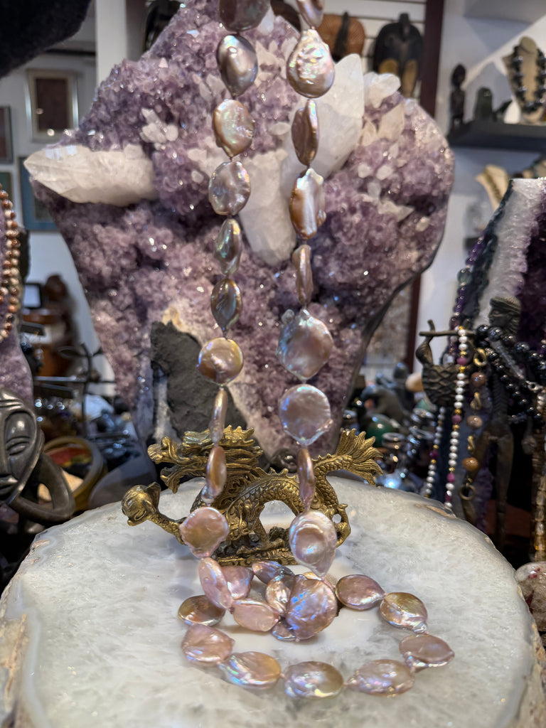 Large 20mm Natural Pink Lilac Coin Freshwater Pearl Necklace