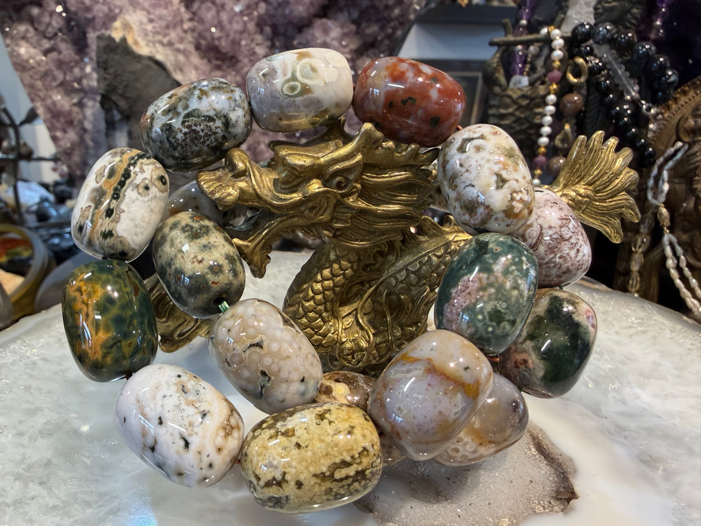Amazing Ocean jasper barrel 21mm gemstone bracelet