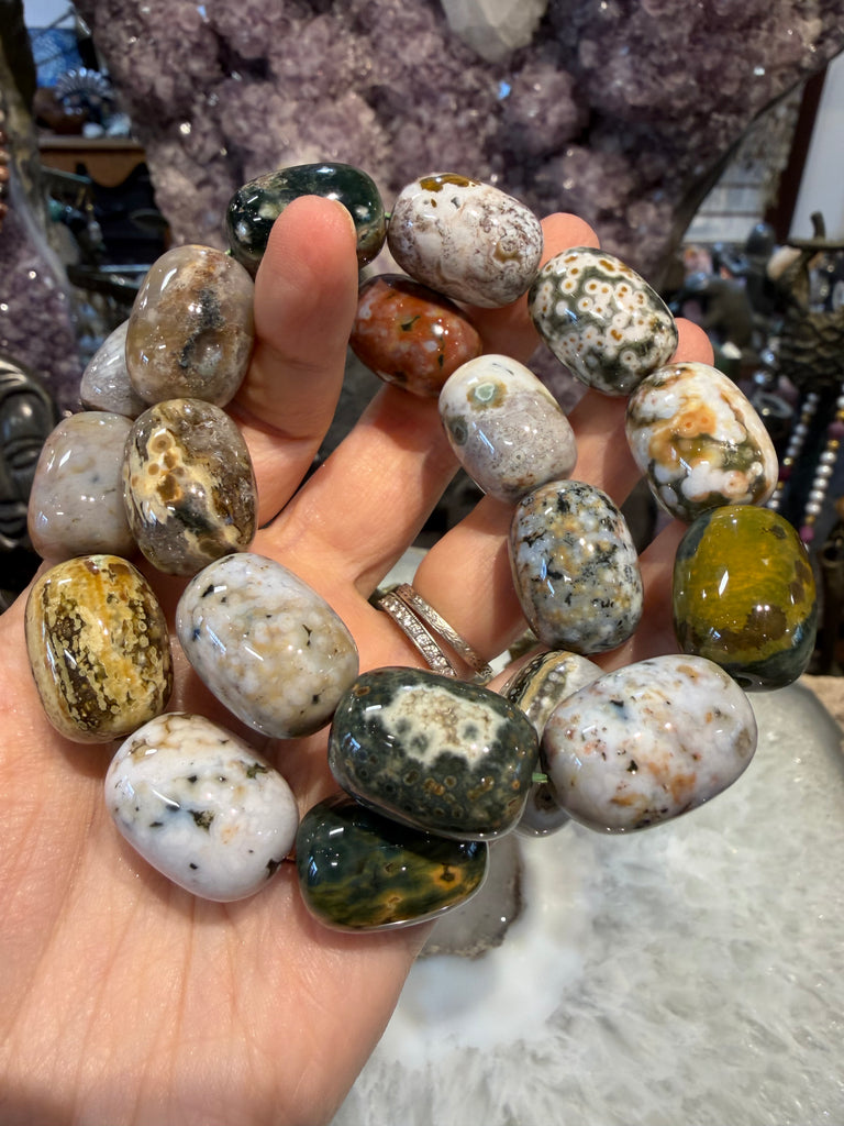 Amazing Ocean jasper barrel 21mm gemstone bracelet