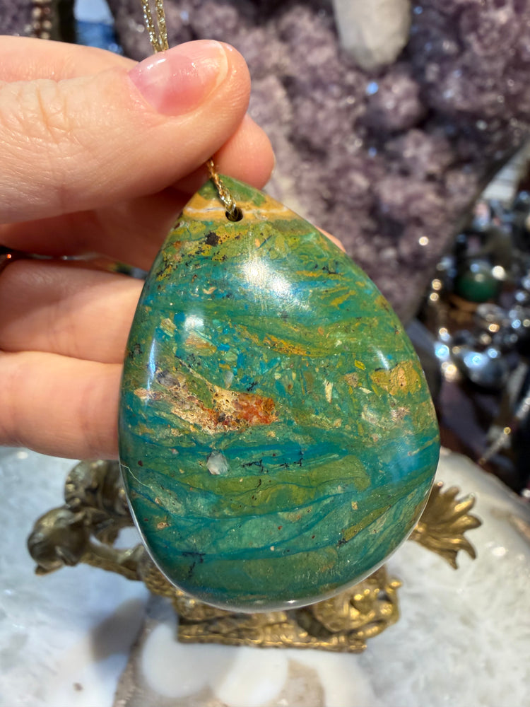 Peruvian opal teardrop gemstone pendant