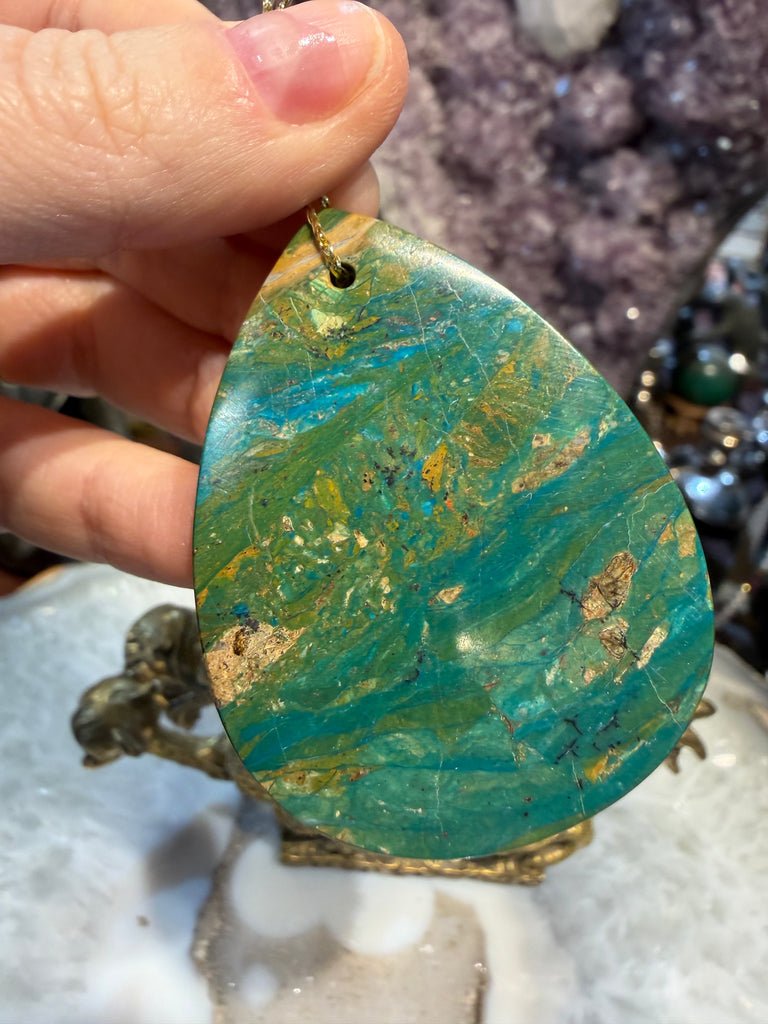 Peruvian opal teardrop gemstone pendant