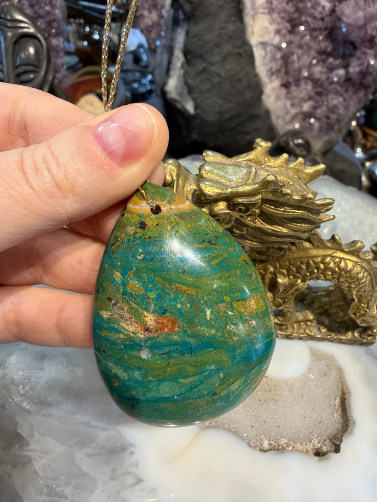 Peruvian opal teardrop gemstone pendant