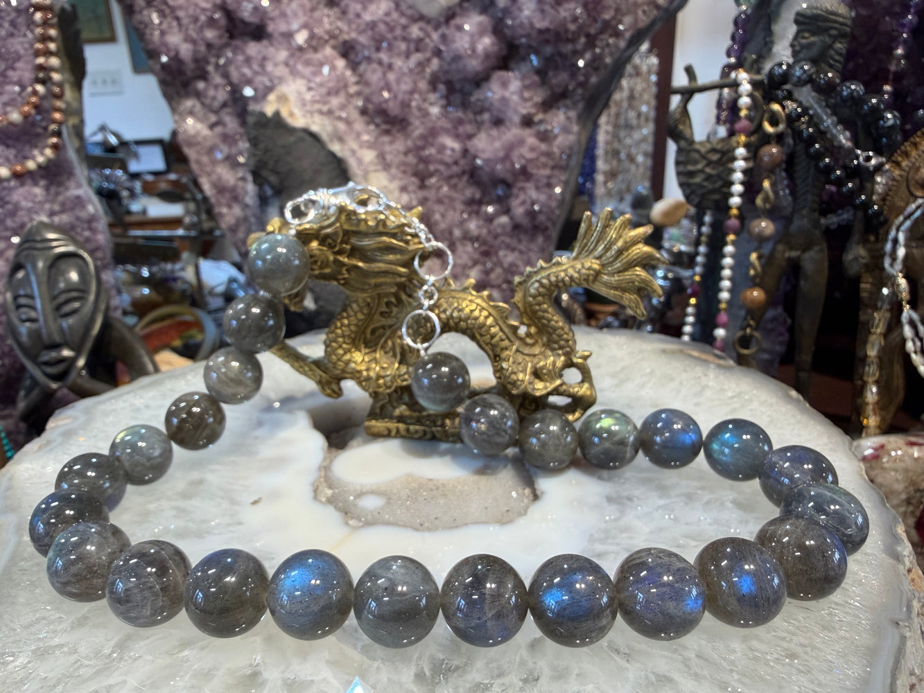 Gorgeous Labradorite flash 16mm gemstone necklace