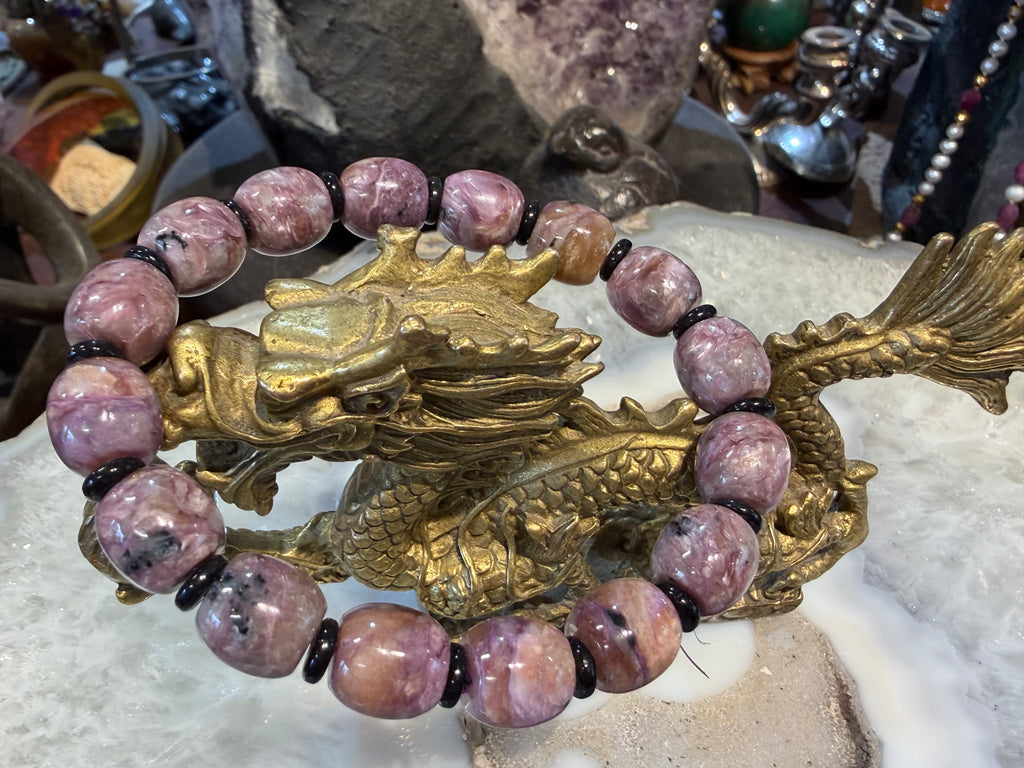 Beautiful Chatoyant Purple Charoite Gemstone Bead Bracelet #2