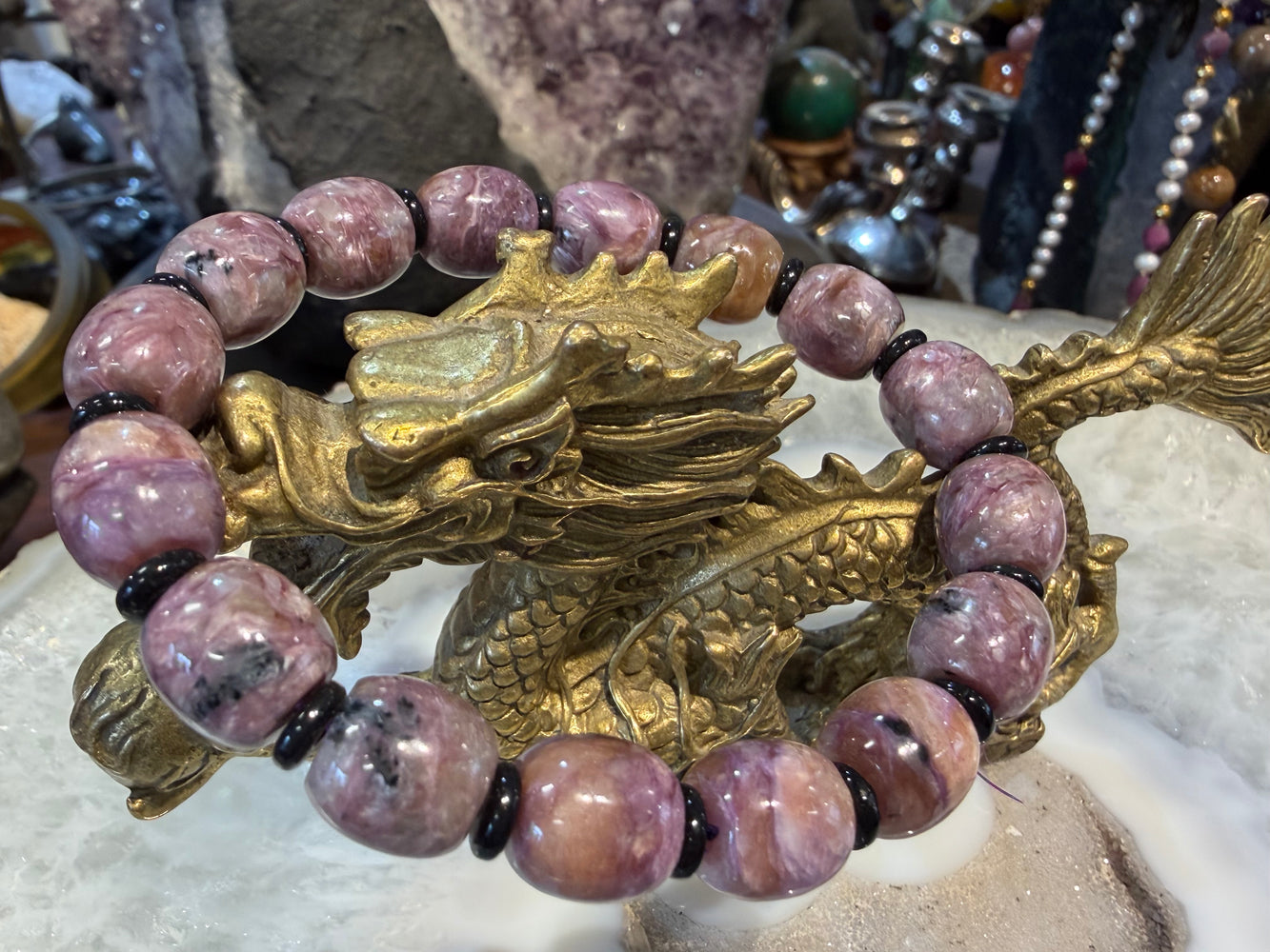Beautiful Chatoyant Purple Charoite Gemstone Bead Bracelet #2