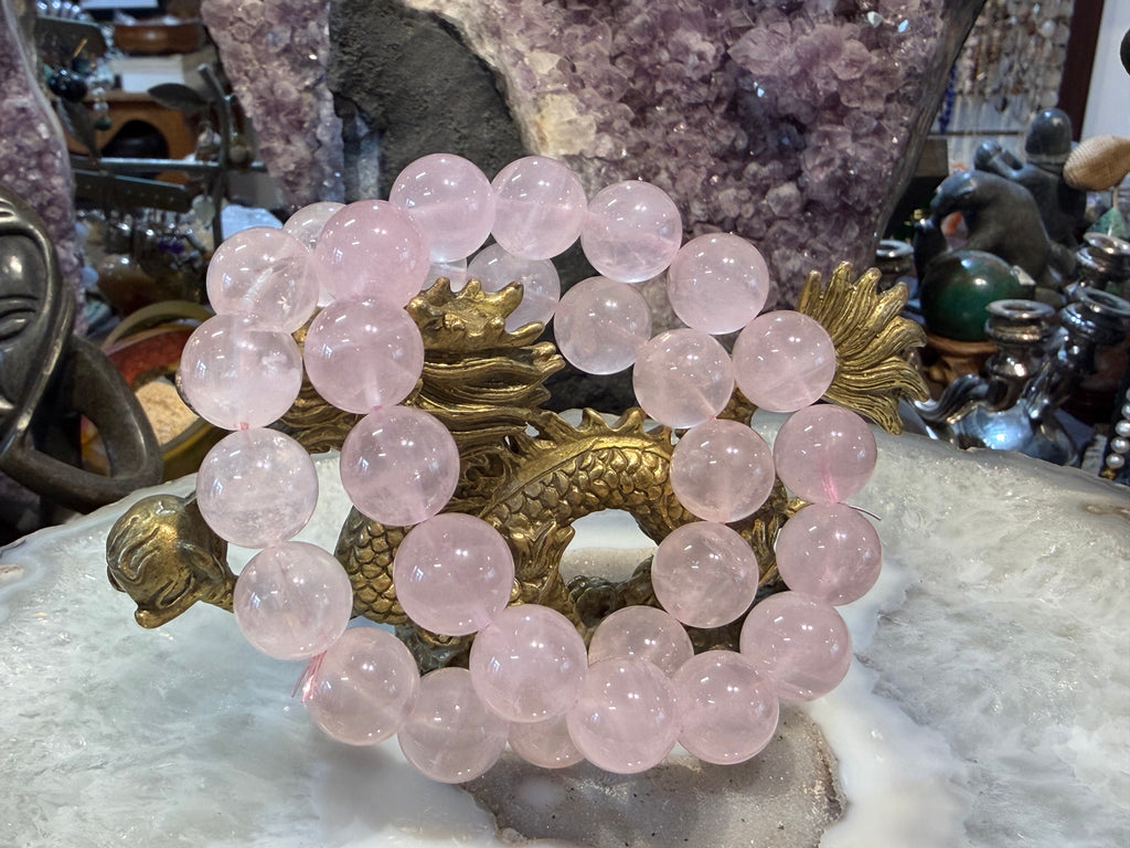 Stunning Madagascar Rose Quartz 14mm round gemstone bracelet