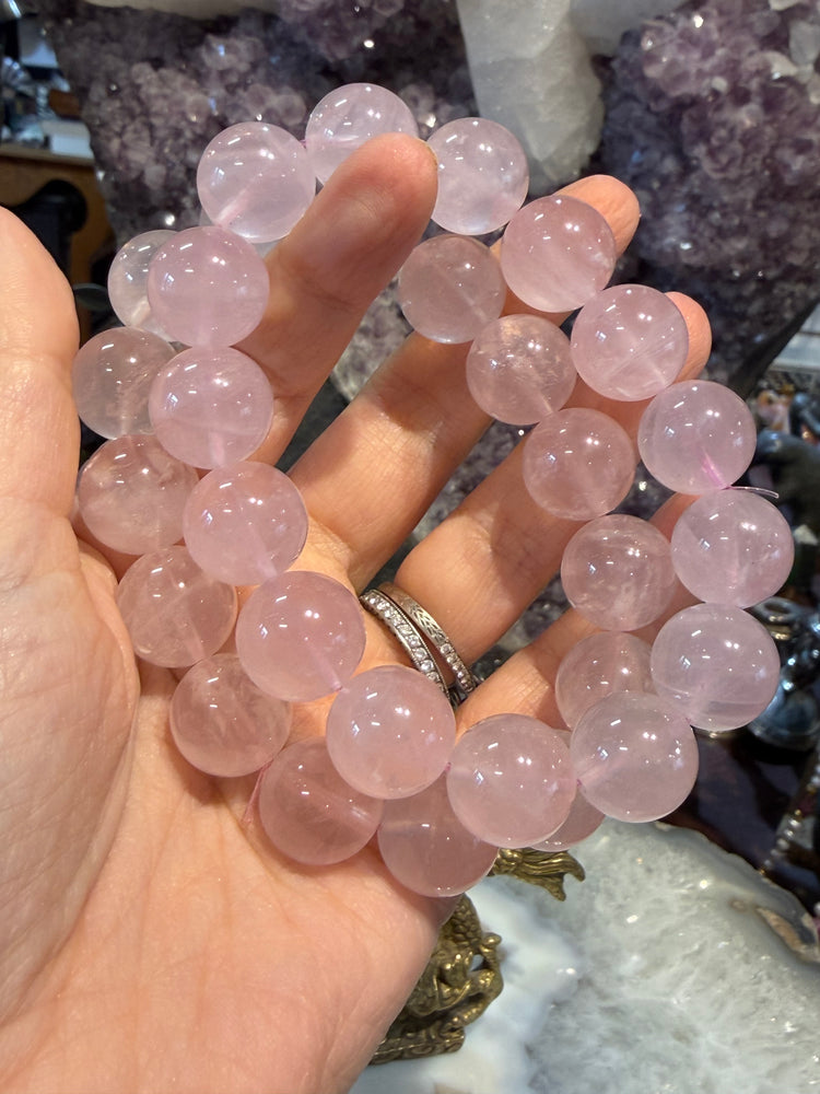 Stunning Madagascar Rose Quartz 14mm round gemstone bracelet