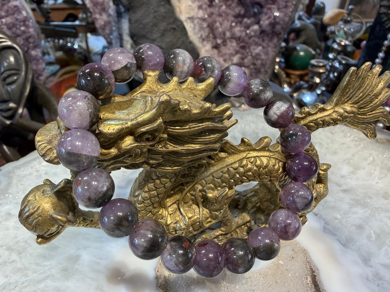 Auralite with cacoxenite 9mm gemstone bracelet