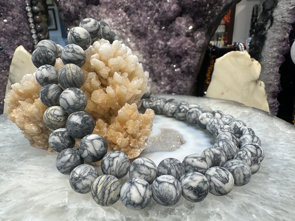 Natural Pinolith matte 12mm gemstones beads
