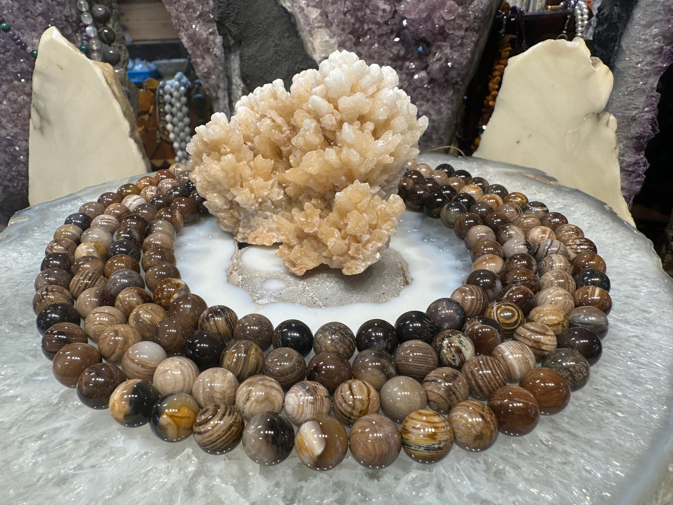 Wood fossil 10.5mm gemstones beads