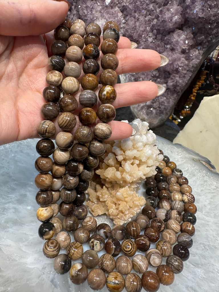 Wood fossil 10.5mm gemstones beads
