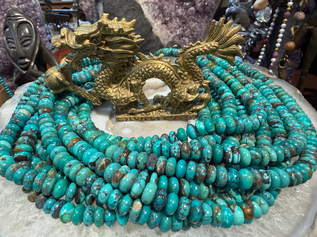 Turquoise matrix 9mm smooth rondelle gemstone beads