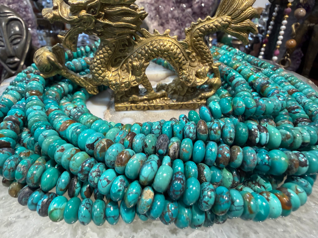 Turquoise matrix 9mm smooth rondelle gemstone beads