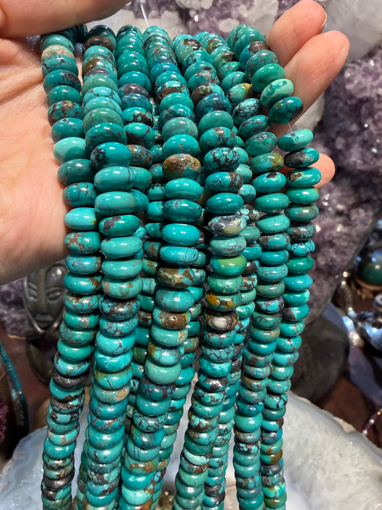 Turquoise matrix 9mm smooth rondelle gemstone beads