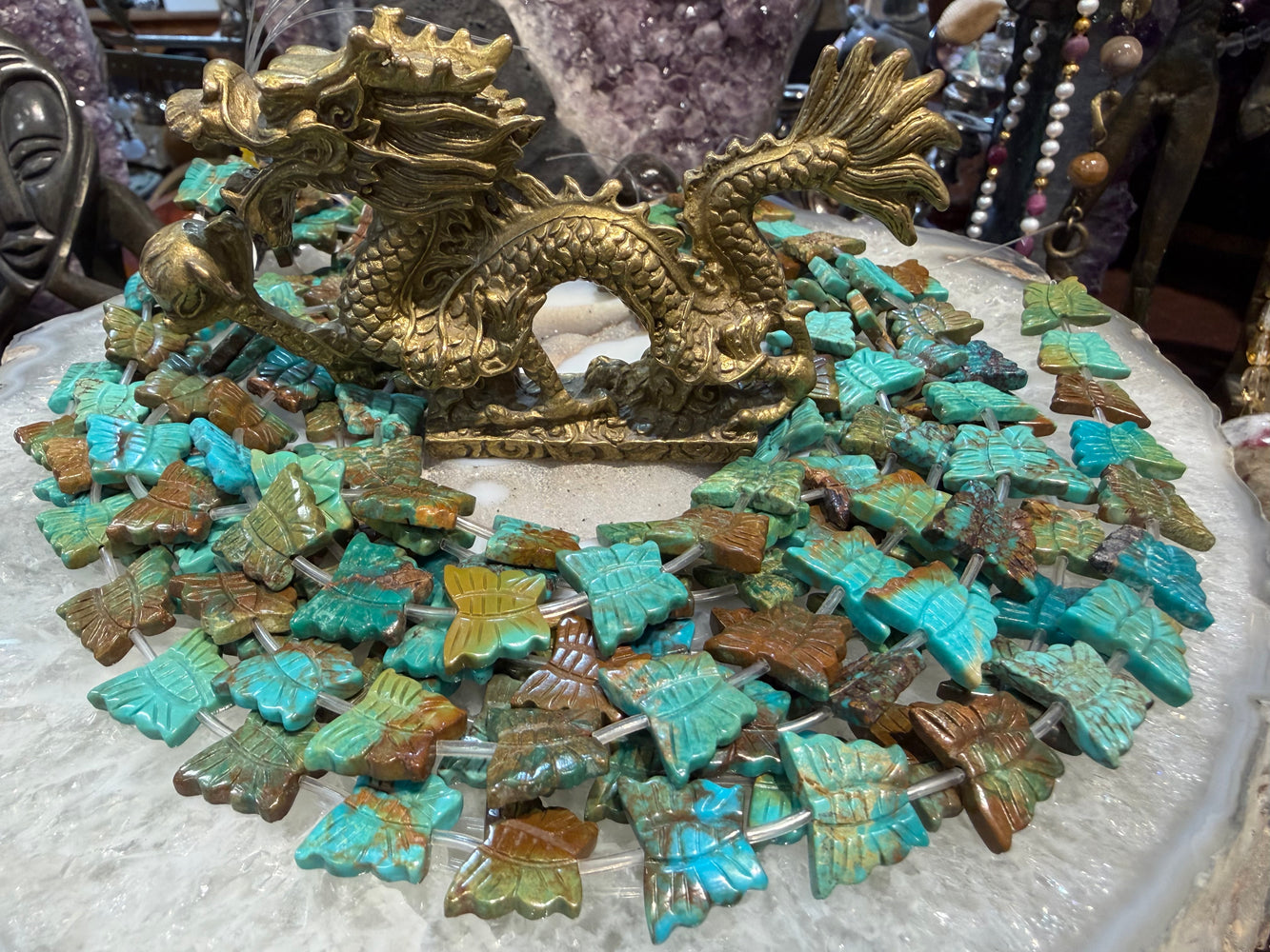 Turquoise carved butterfly 15mm gemstone beads