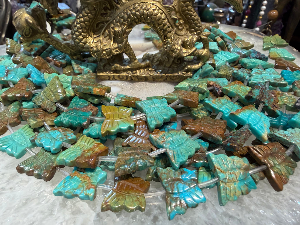 Turquoise carved butterfly 15mm gemstone beads