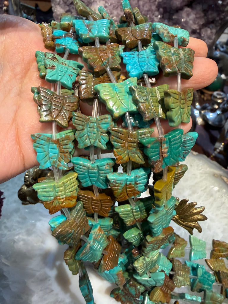 Turquoise carved butterfly 15mm gemstone beads