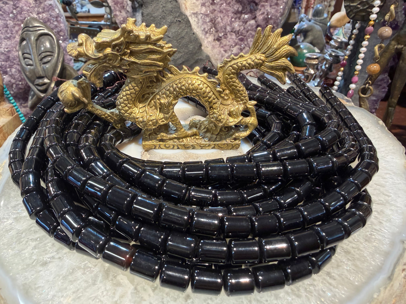 Black onyx cylinder 12mm gemstone beads