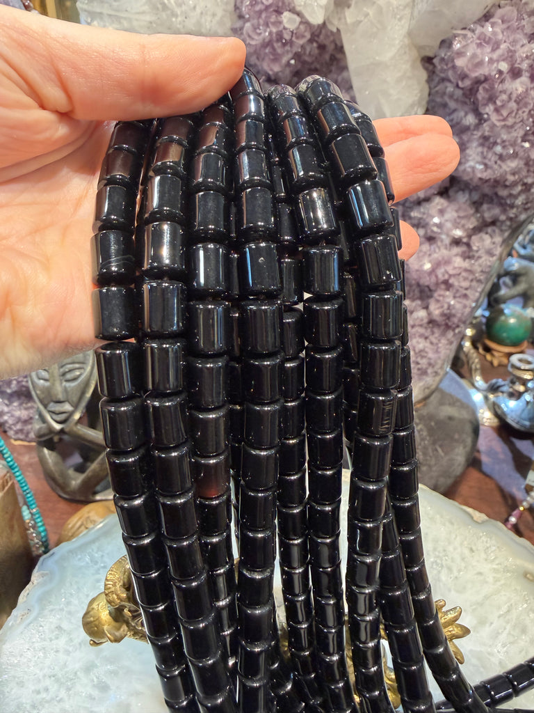 Black onyx cylinder 12mm gemstone beads
