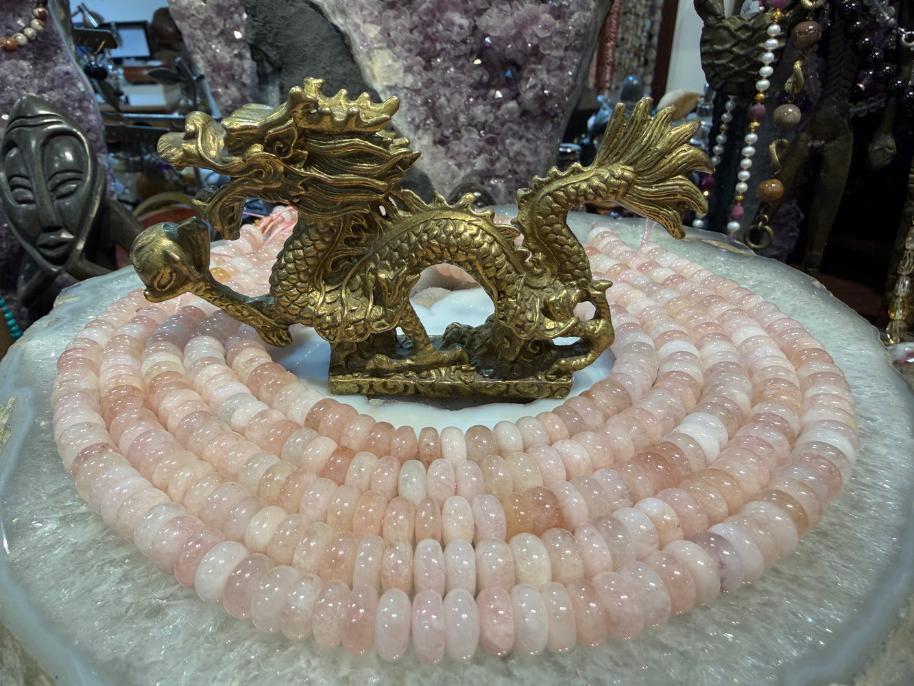 Morganite 10mm smooth rondelle gemstone beads