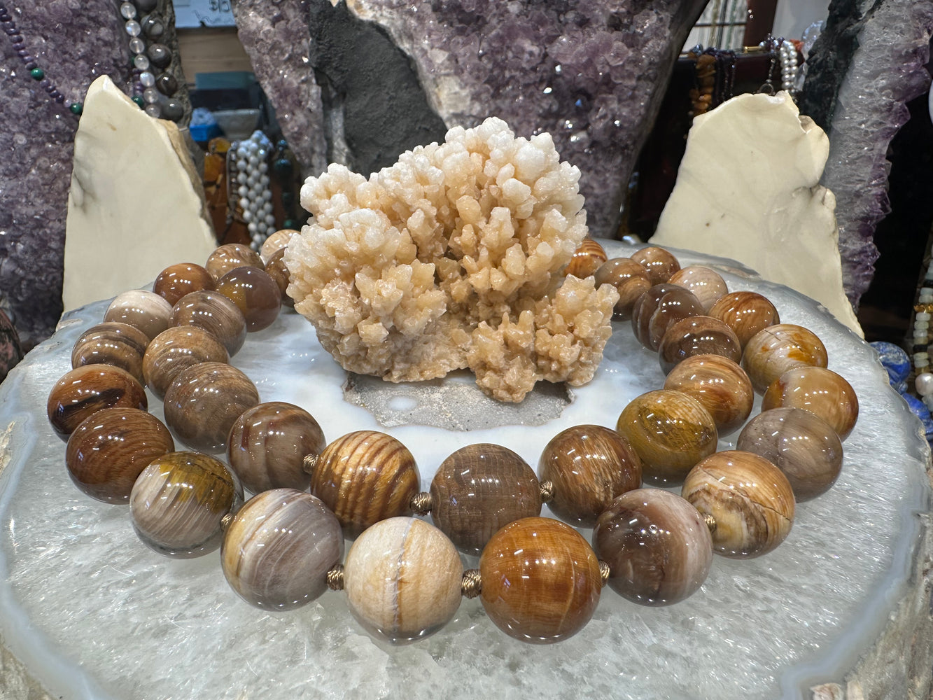 Wood fossil 19mm round gemstones beads