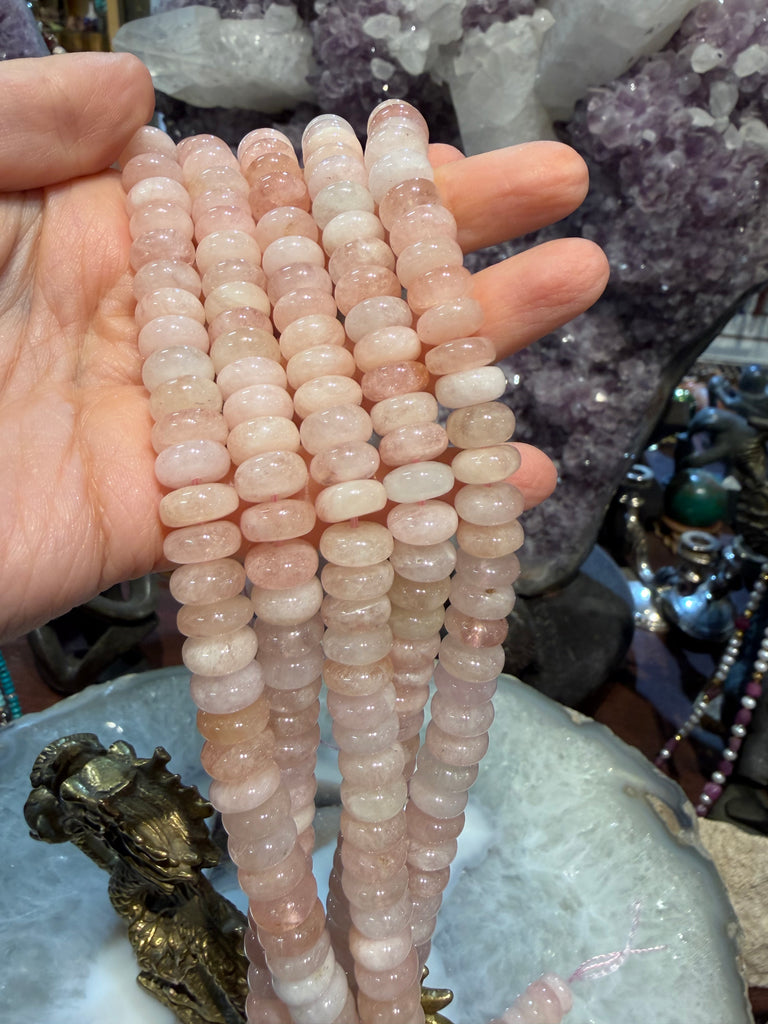 Morganite 10mm smooth rondelle gemstone beads