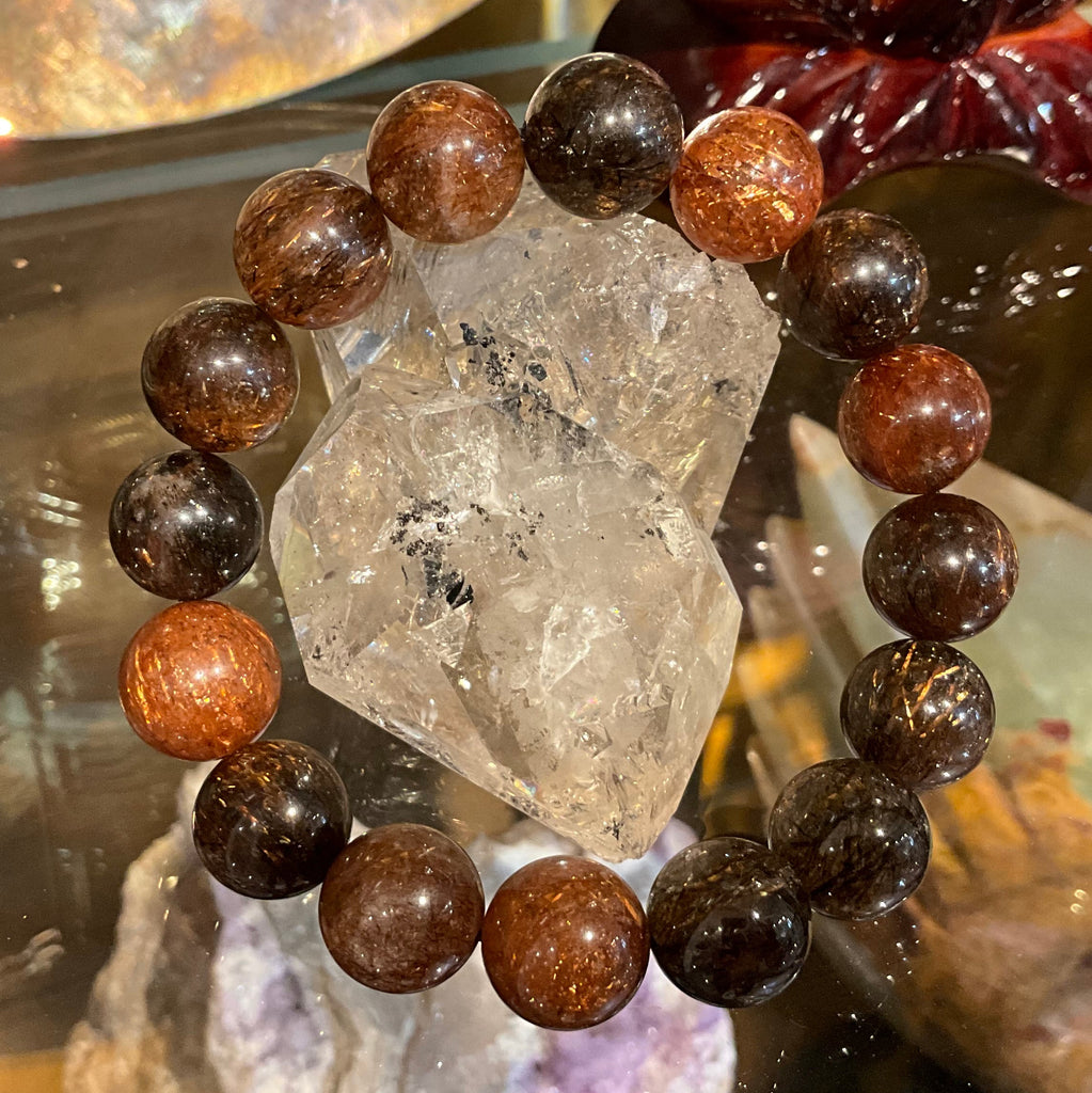 Rare 14mm Beautiful deep copper rutile quartz gemstone bracelet