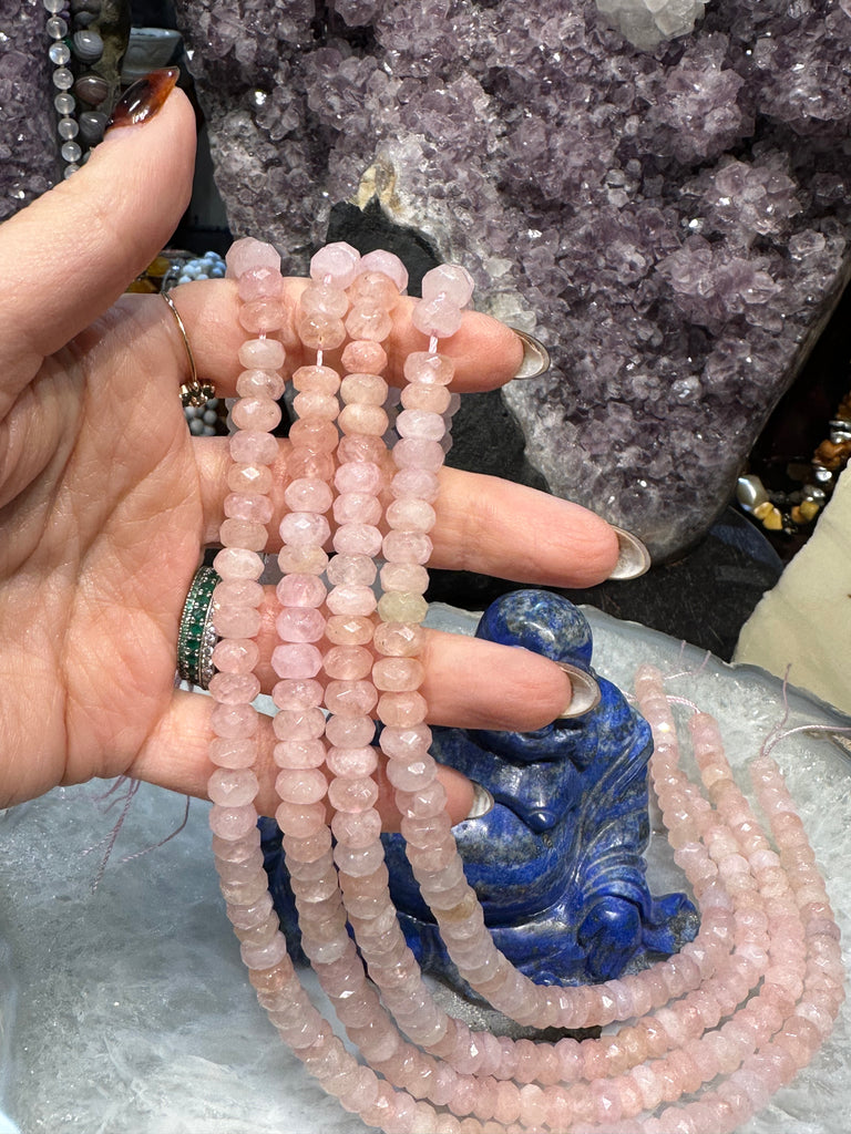 Morganite faceted 8mm rondelle gemstone beads