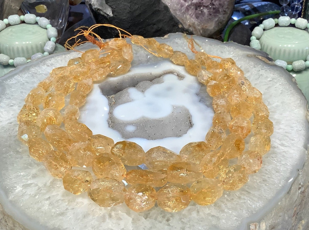 Stunning Deep Honey Natural Citrine Faceted Nugget Gemstone Beads