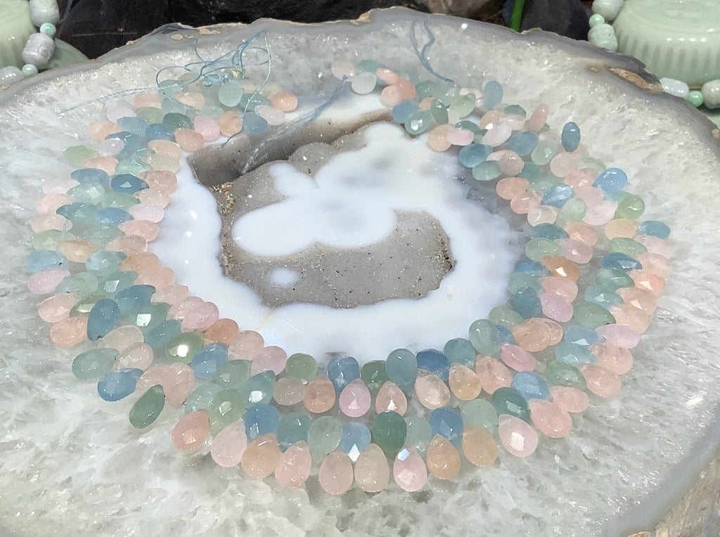 Sparkling Aquamarine Morganite Faceted Teardrop Gemstone Beads