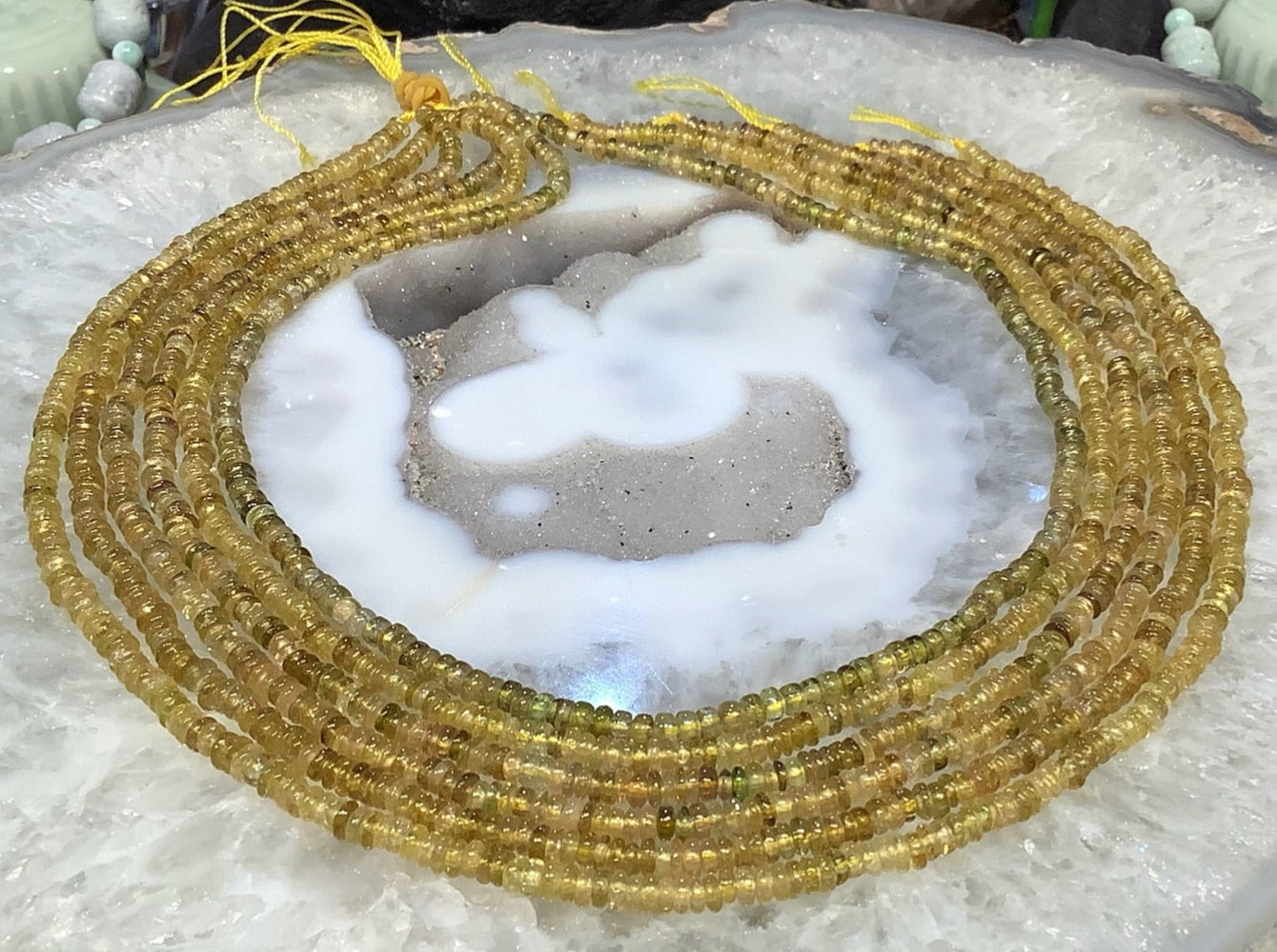 4mm Yellow Dravite tourmaline gemstone rondelle beads