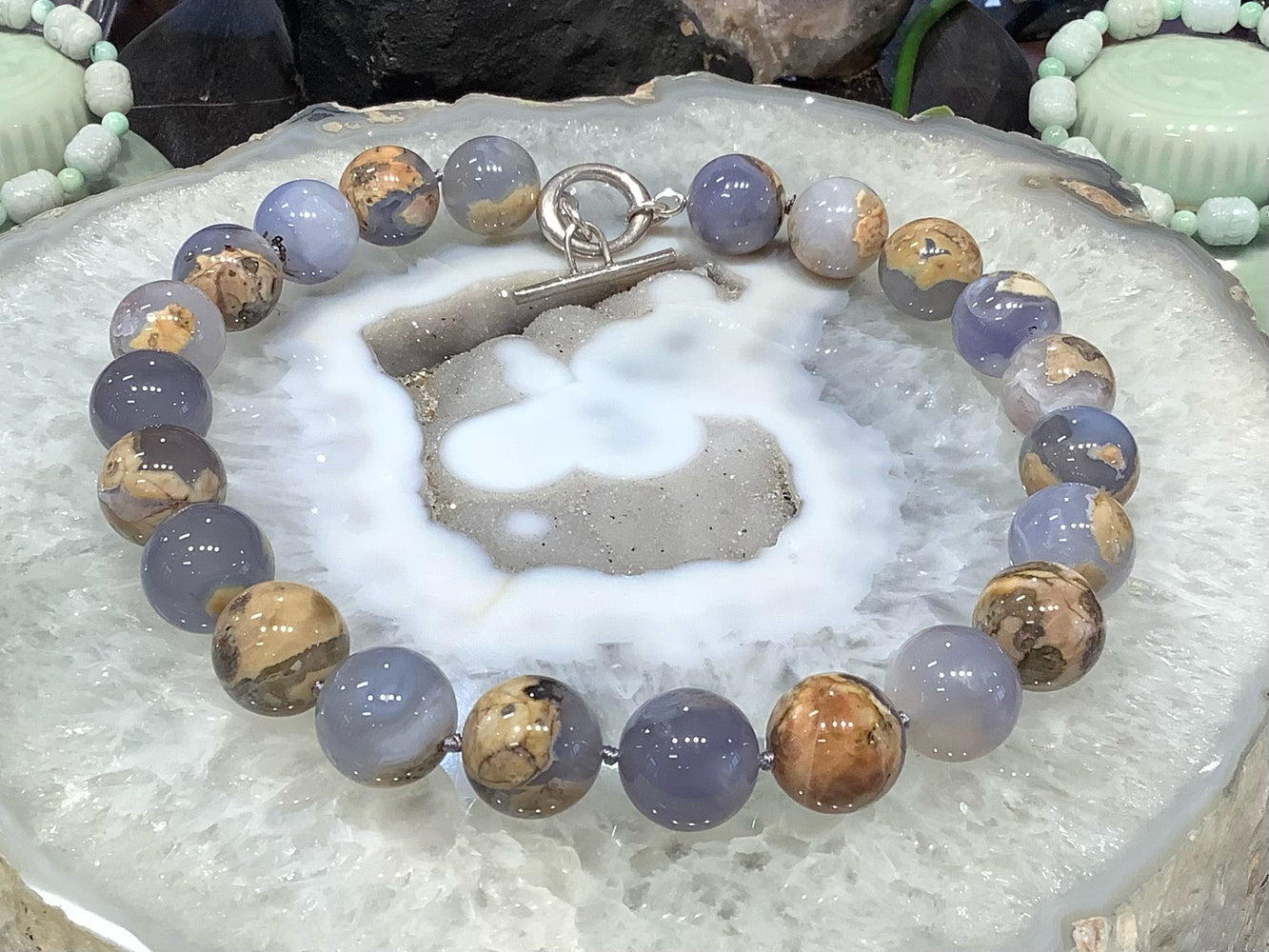 Beautiful blue chalcedony 18mm gemstone necklace